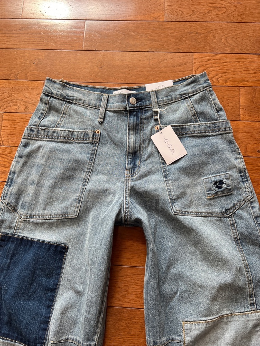 ❤️JESSICA SIMPSON HIGH RISE PATCHWORK BARREL JEAN-NWT-2/6/8/10/12/16❤️ - Picture 3 of 16